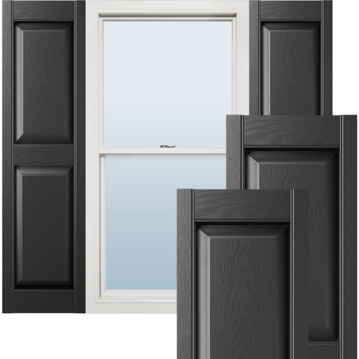 Standard Two Equal Panels, Raised Panel Shutters, w/Installation Shutter-Lok's & Matching Screws (Per Pair)